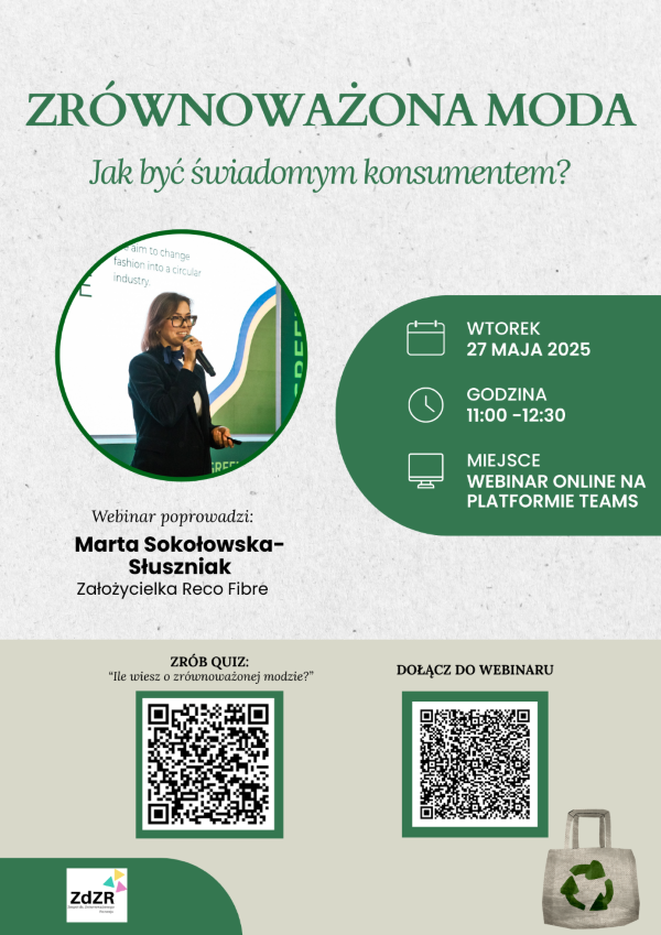 Zapraszamy na webinar " Zrównoważona moda. Jak być świadomym konsumentem?"