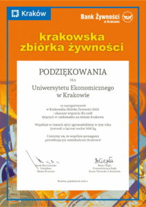 Podziękowania dla Uniwersytetu Ekonomicznego w Krakowie