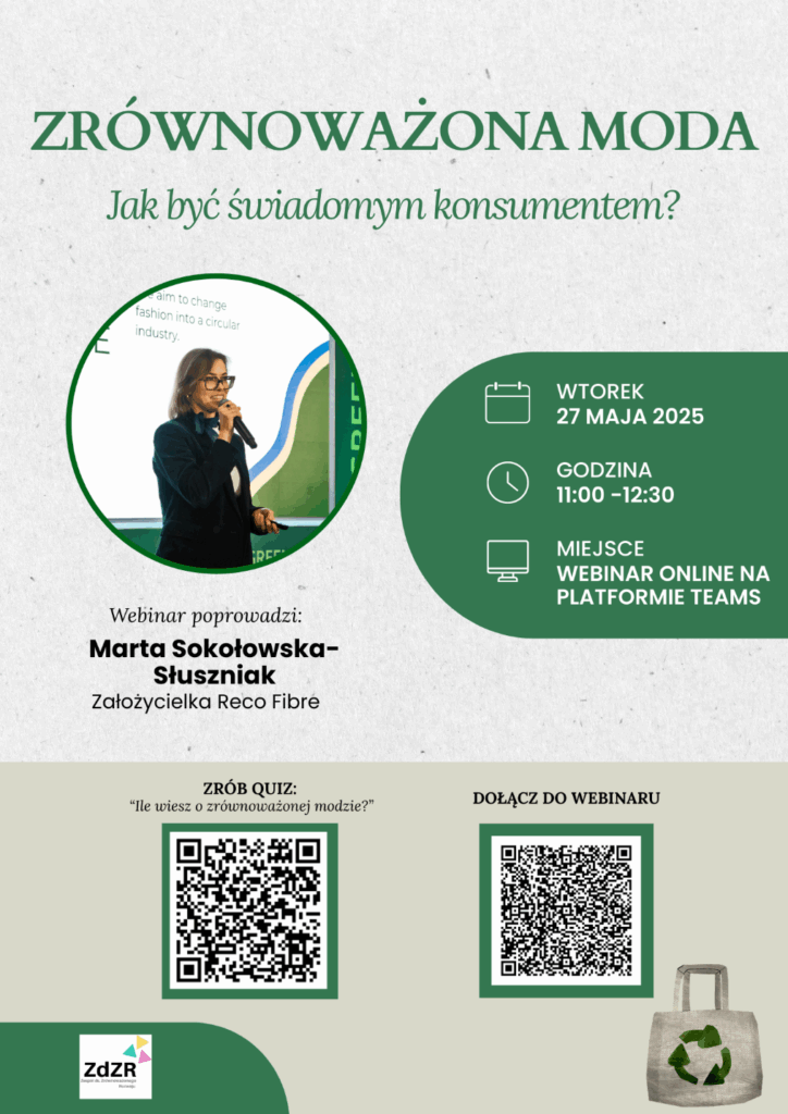 Zapraszamy na webinar ! „Zrównoważona moda. Jak być świadomym konsumentem?”